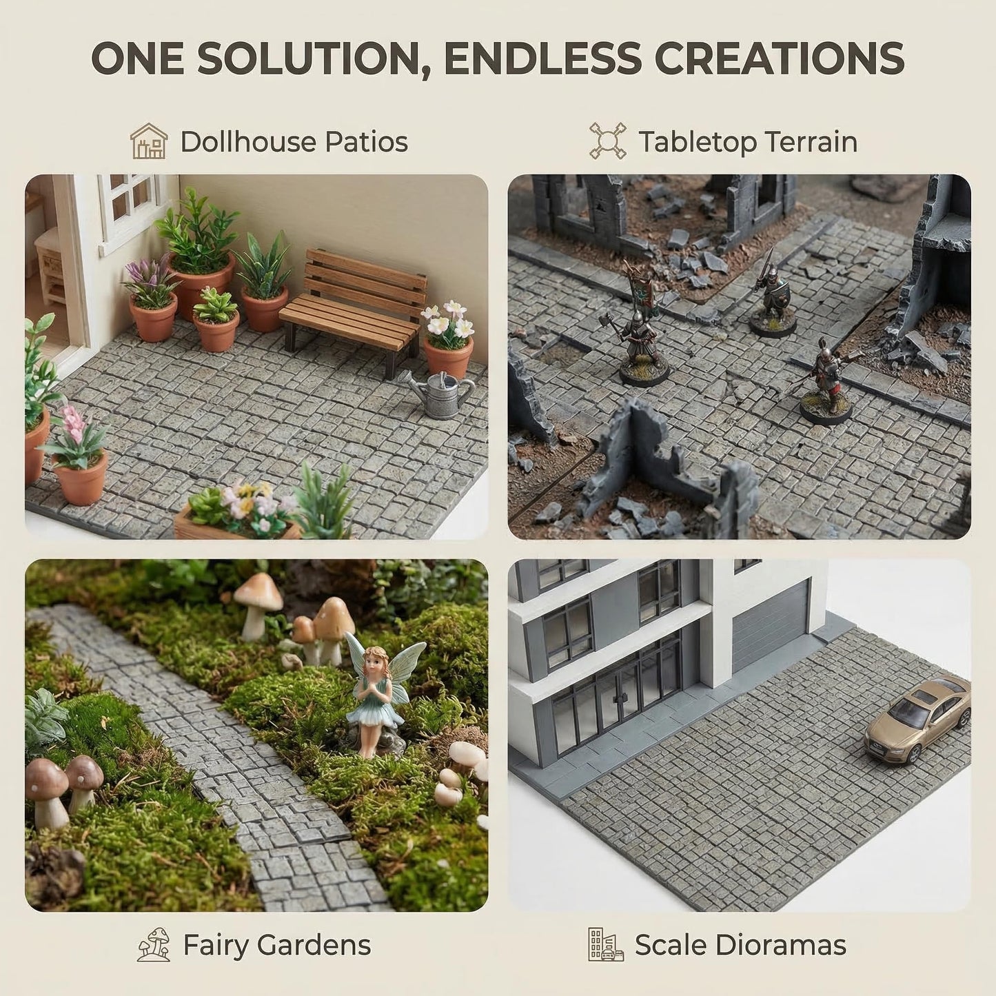 100pcs, Dollhouse Miniature Paving Stones, Tiles for Modeling, Fairy Garden, and Tabletop Terrain, REDUCIO!