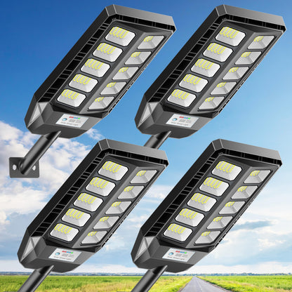 Solar Lights Outdoor, IP66 Waterproof Street Lights Outdoor, 6500K Dusk to Dawn Solar Security Flood Lights Motion Sensor with Remote Control for Yard, Entryway Garage, Porch 4 Pack