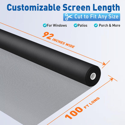 MAGZO Window Screen Replacement Mesh Roll, 92IN x 100FT Heavy Duty Polyester Mesh (82g/m²), UV-Resistant & Pet-Proof, Easy to Cut for Door Repair, Patio, Porch, Backyard, Garden, Non-Deformable