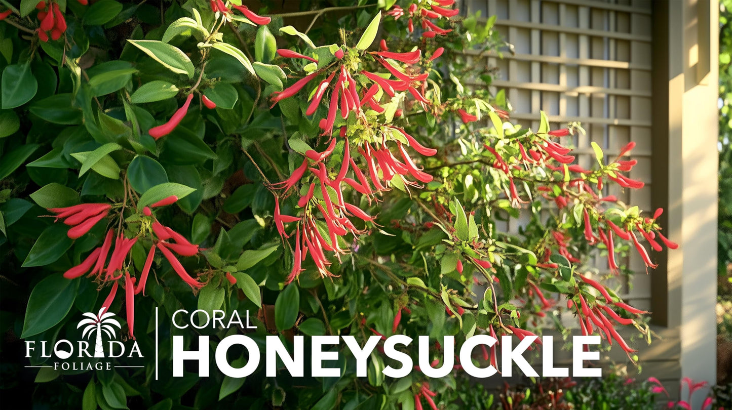 Coral Honeysuckle | 3 Live Plants | Lonicera Sempervirens | Attracts Hummingbirds, Red Trumpet Flowers, Fast Growing Vines, Low Maintenance, Long Blooming Season, Garden Climbing Vine