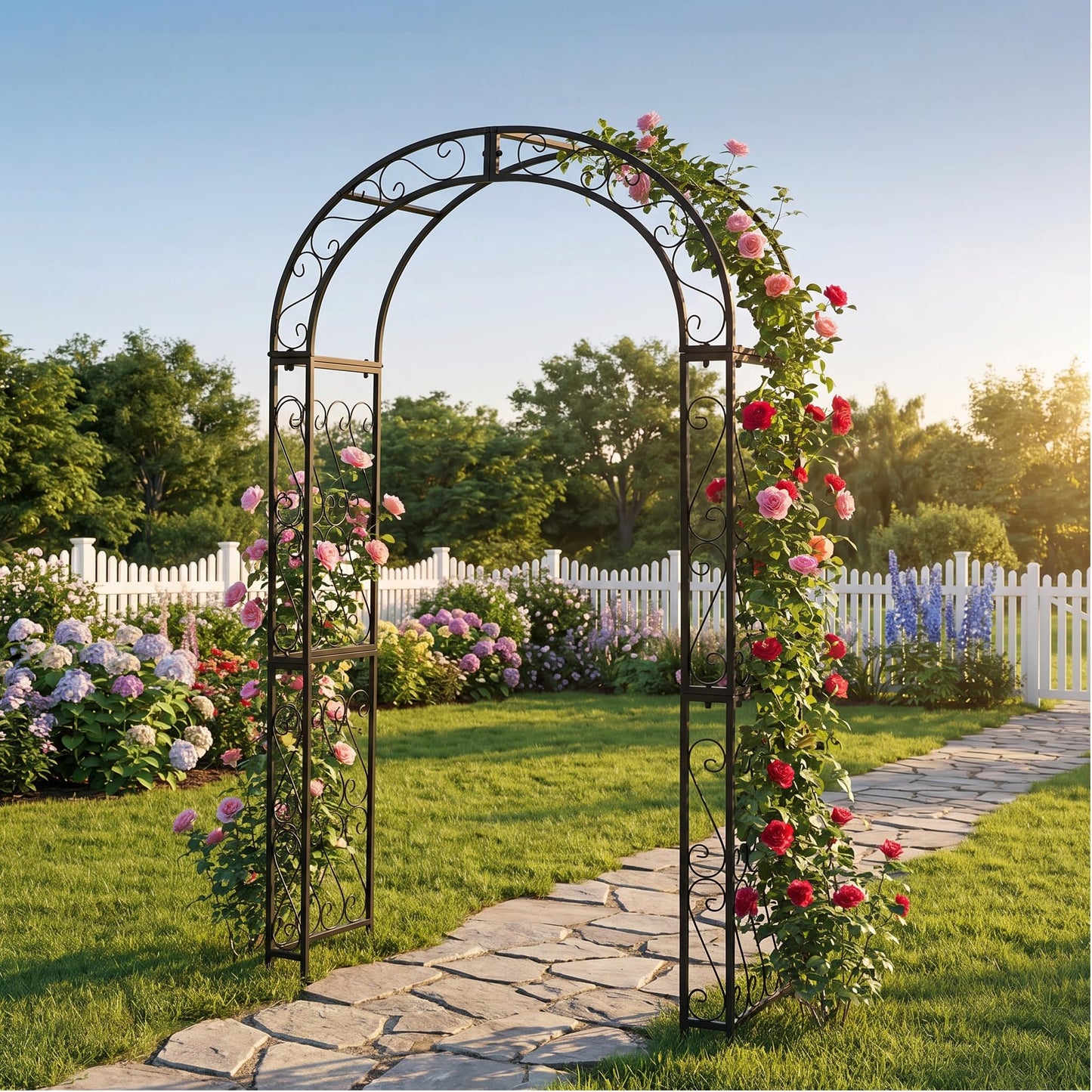 SCENDOR 48.8" W x 83.8" H Garden Arch, Black Sturdy Metal Iron Arbor, Courtyard Cast Trellis for Various Climbing Plant, Outdoor European-Style Archway Wedding Ceremony Party