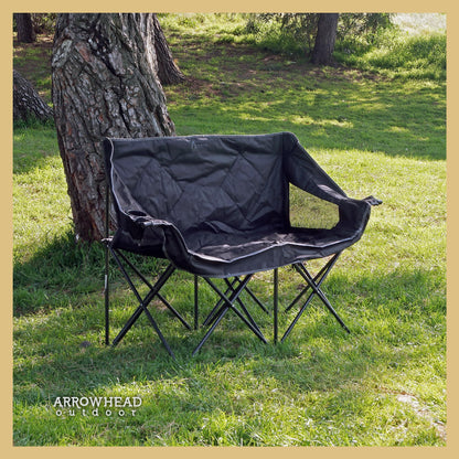 ARROWHEAD OUTDOOR 2-Pack Portable Folding Double Duo Camping Chair Loveseat w/ 2 Cup & Wine Glass Holder, Carrying Bag, Supports up to 650lbs