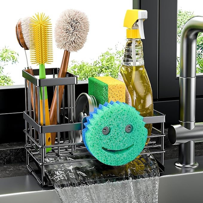 Cisily Sink Caddy with Smiley Face Sponge Holder