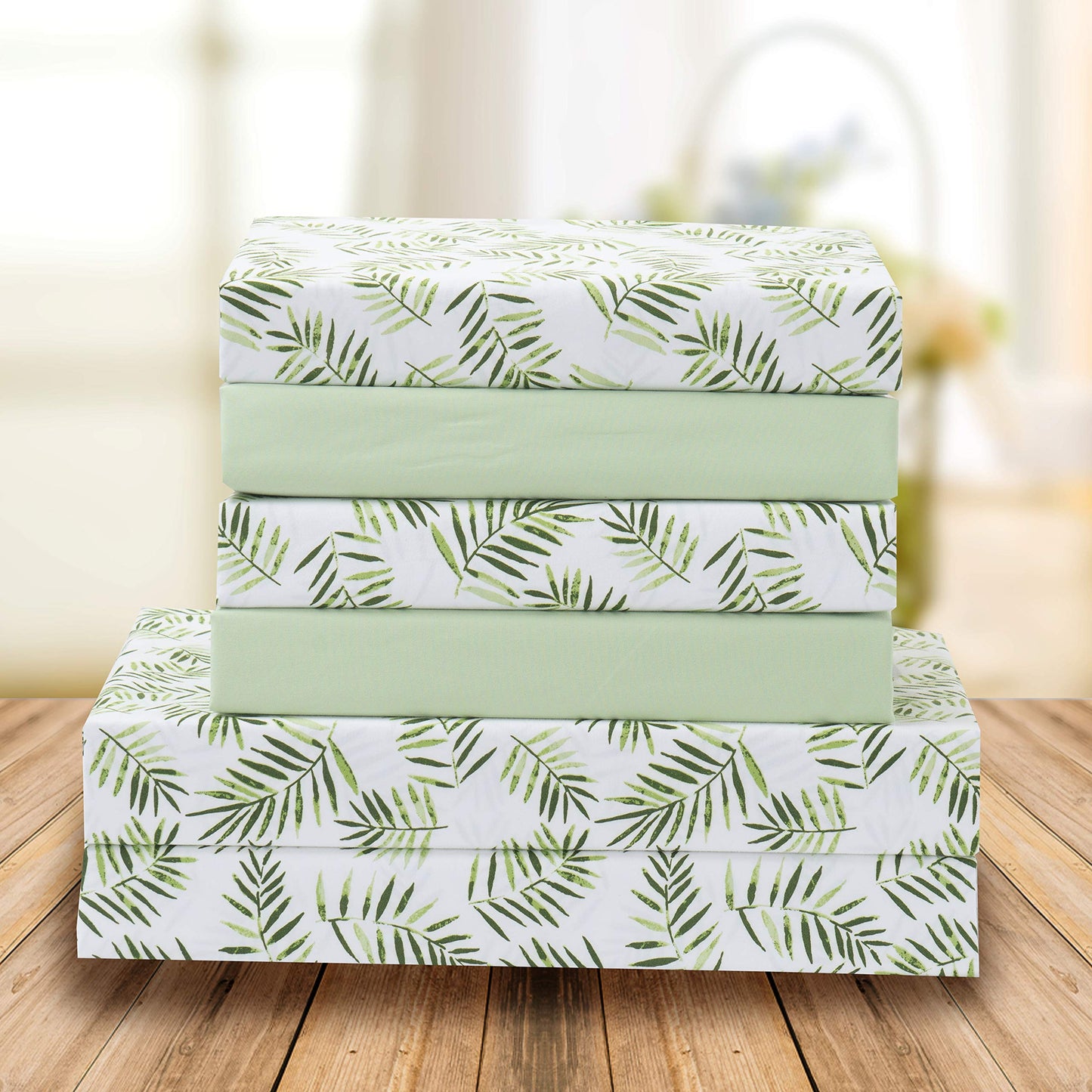 Elegant Comfort Elegant Comfort Ultra-Soft Double Brushed 6-Piece Microfiber Sheet Set Beautiful Tropical Patterns, and Vibrant Solid Colors, Luxury, All-Season Bed Sheet Set - Palm Leaves, King