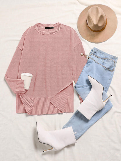 MEROKEETY Women's 2025 Fall Winter Oversized Pullover Sweater Casual Loose Crew Neck Long Sleeve Side Split Jumper Tops