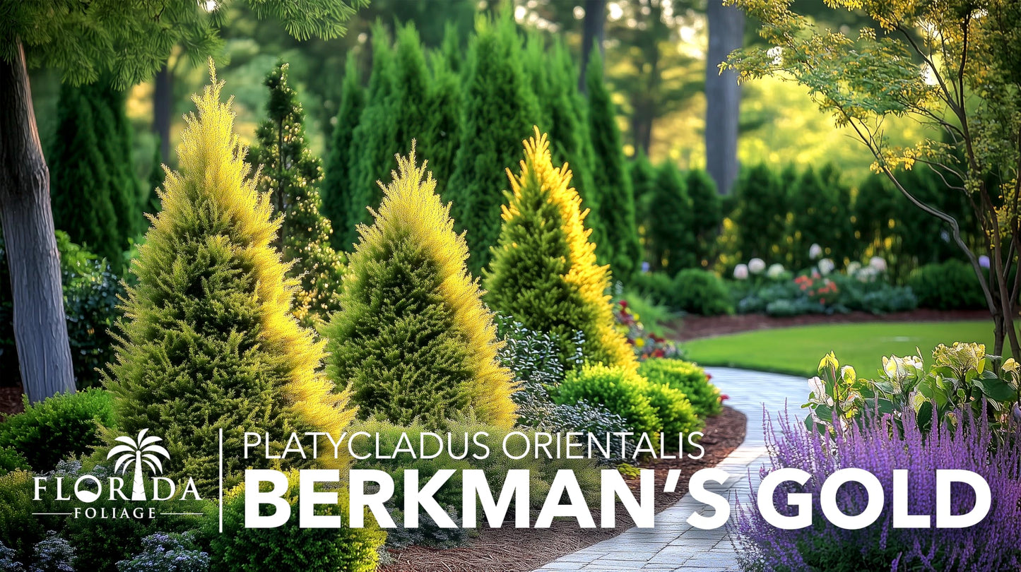 Berkman's Gold Arborvitae | 10 Live Quart Size Plants | Platycladus orientalis 'Aurea Nana' | Compact Evergreen Shrub for Borders | Vibrant Golden Foliage Accent