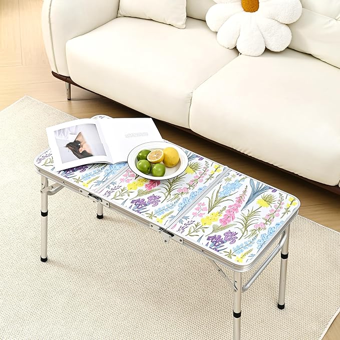 Yriuat Folding Camping Table 3ft Portable Picnic Table Adjustable Height Small