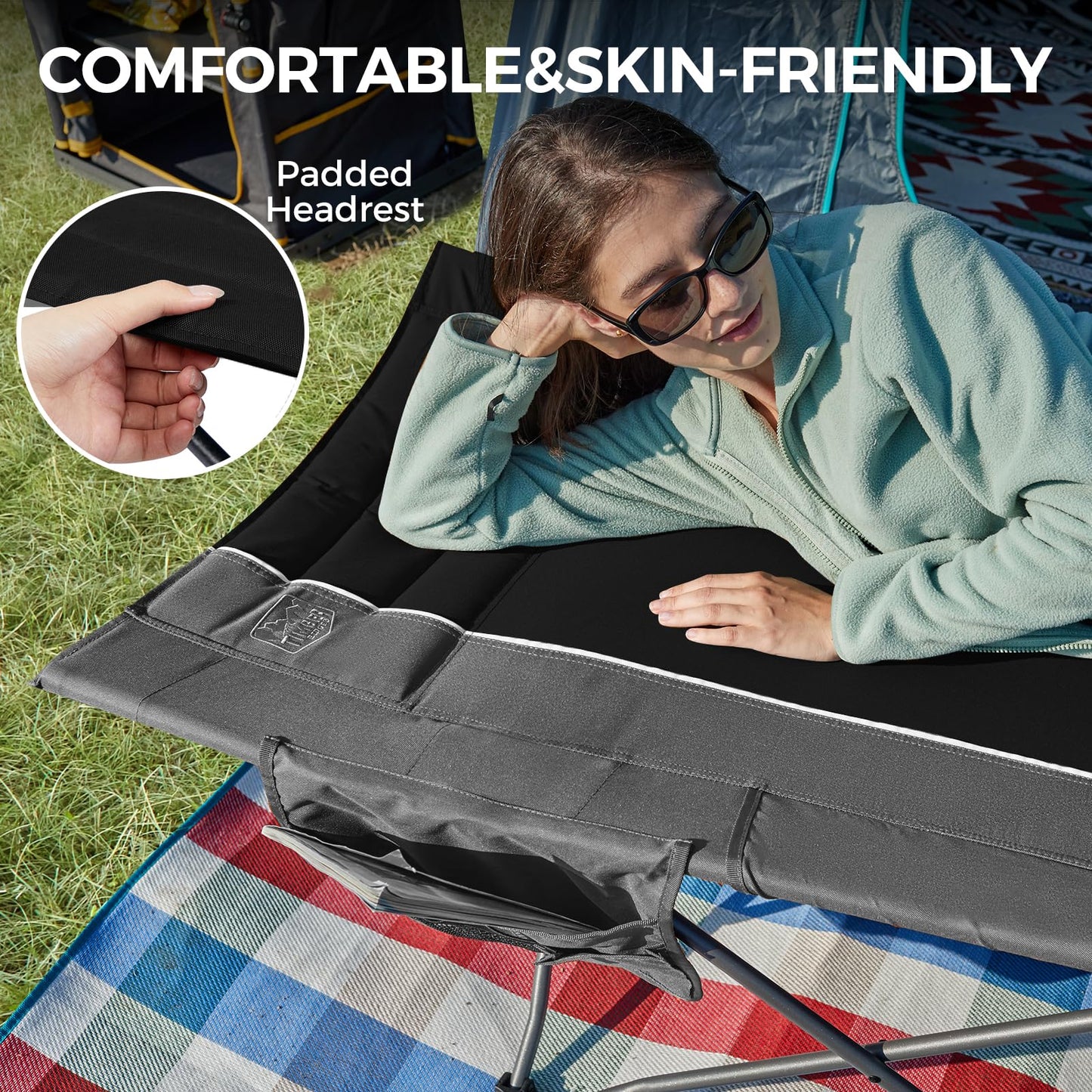 TIMBER RIDGE 32.5in Extra Wide Heavy Duty Camping Cot for Adult, Easy Set Up Oversized Sleeping Cot with Carry Bag for Camping, Travel and Outdoors, Support up to 450lbs, Black