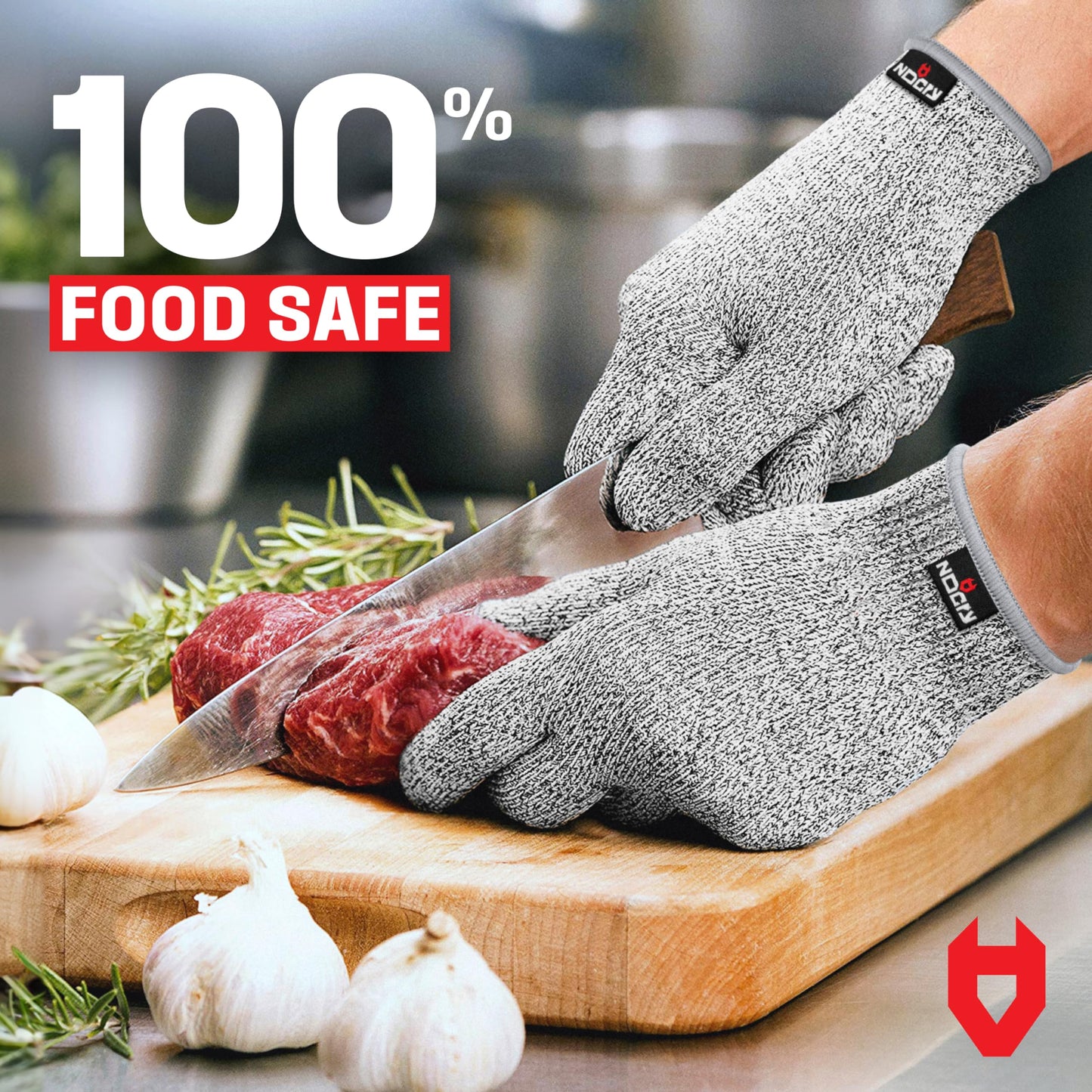 NoCry Premium Cut Resistant Gloves Food Grade — Level 5 Protection; Ambidextrous; Machine Washable; Superior Comfort and Dexterity; Lightweight Protective Gloves; Complimentary eBook