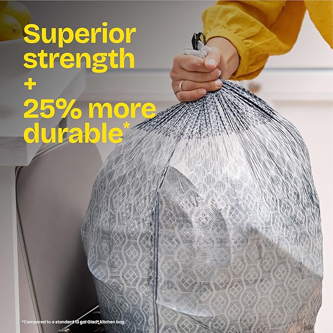 Glad ForceFlex MaxStrength Drawstring XL Kitchen Trash Bags, 20 Gal, 80 Ct