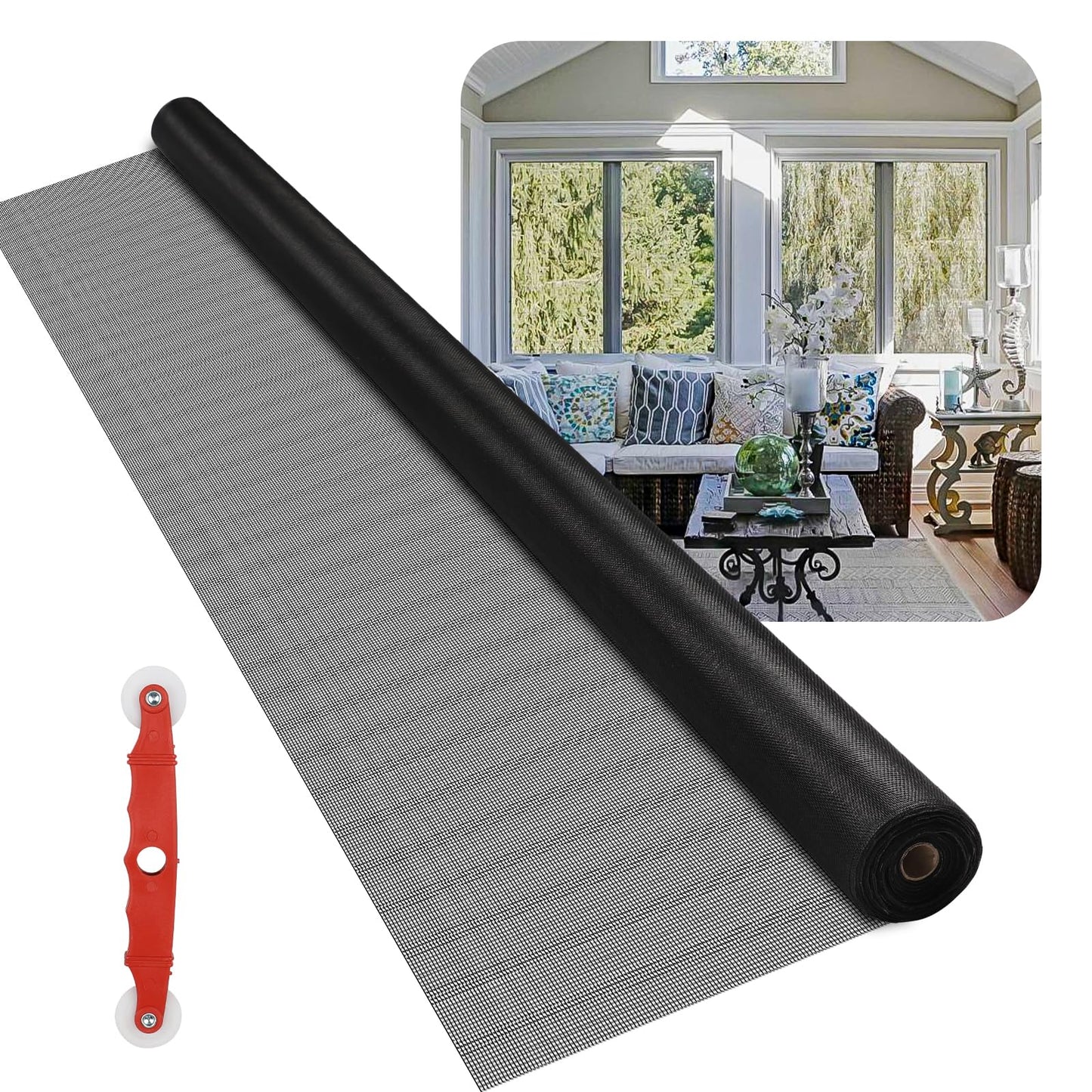 Patio Porch Screen Mesh Roll - 95"x100', Easy-to-Cut Porch Screen Mesh Roll for Patio, Pool, Durable Patio Screen Mesh Replacement