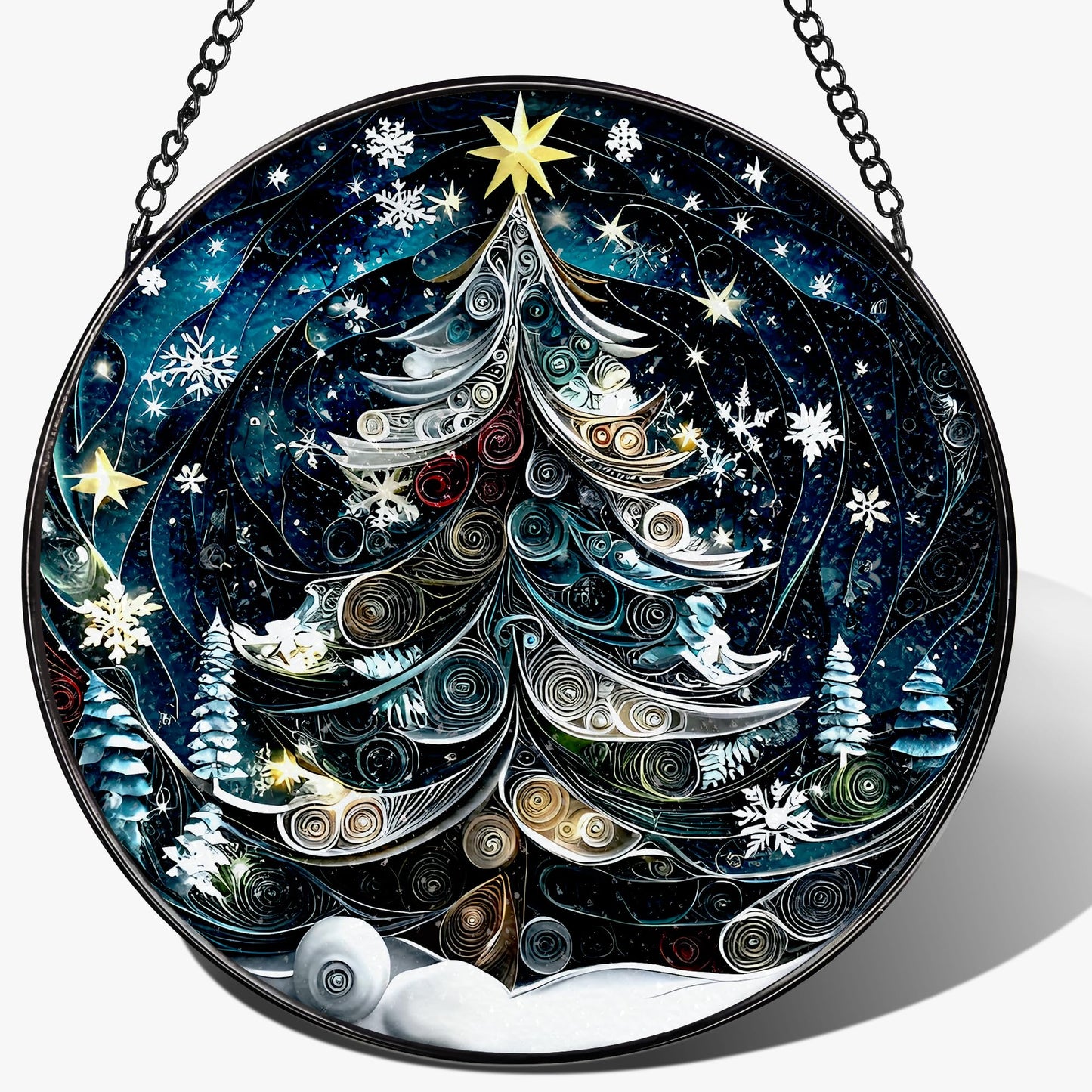 8-Inch Starry Christmas Tree Suncatcher Ornament: Stained Glass Window Hanging & Decor, Sun Catchers Indoor Window — Gift for Christmas, Holiday Present Idea, Gifts Exchange, Gift Idea