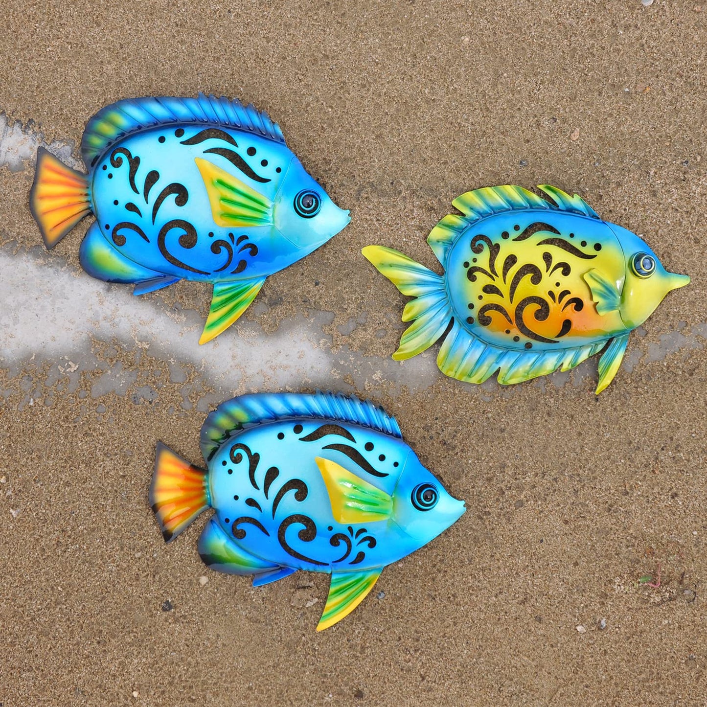wotieuns Metal Fish Wall Decorative Wall Art Tropical Fish Sculpture Suitable for Outdoor Bathroom Swimming Pool Hanging Decorative Terrace Living Room Beach Coastal Navigation Decor