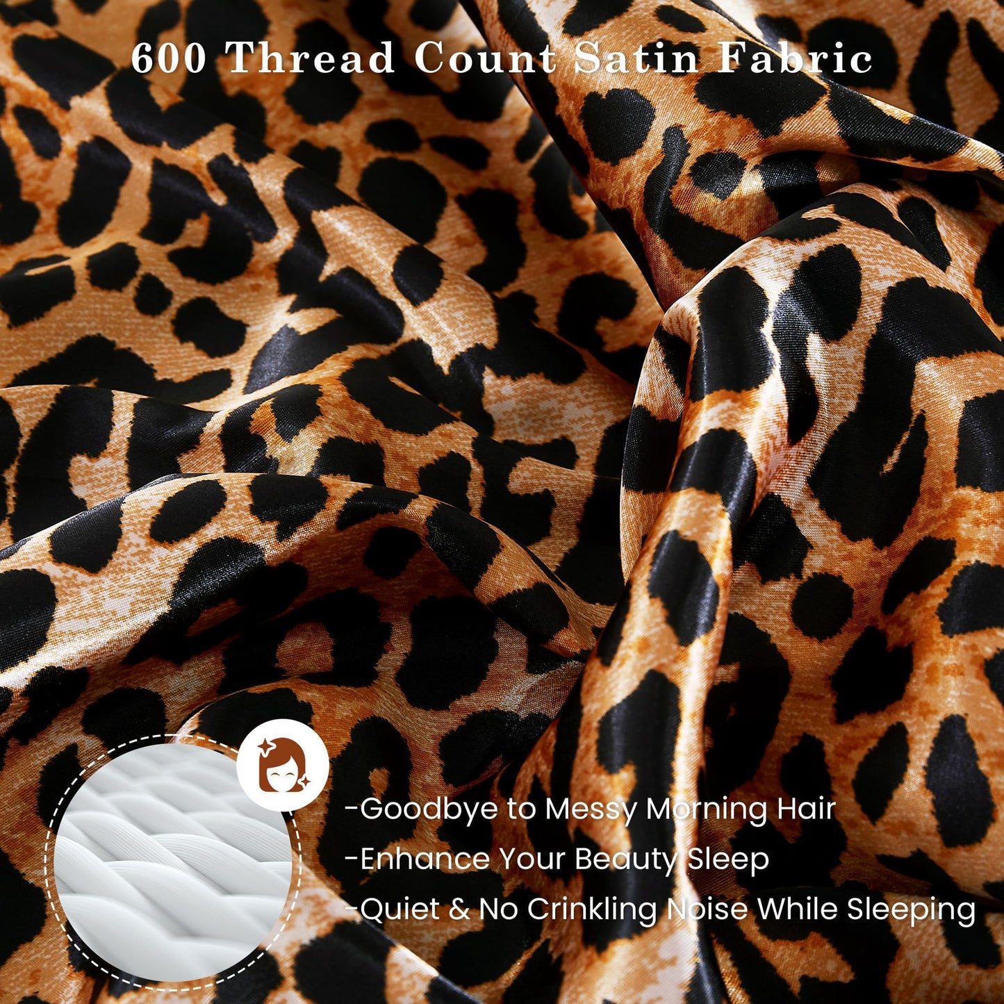 lasoftan Leopard Print Satin Sheets Queen, Silky Animal Printed Fitted Bed Sheet with 15" Deep Pocket & Non-Slip Straps, Luxury Hotel Satin Summer Cooling Sheets & Pillowcase Set, Yellow