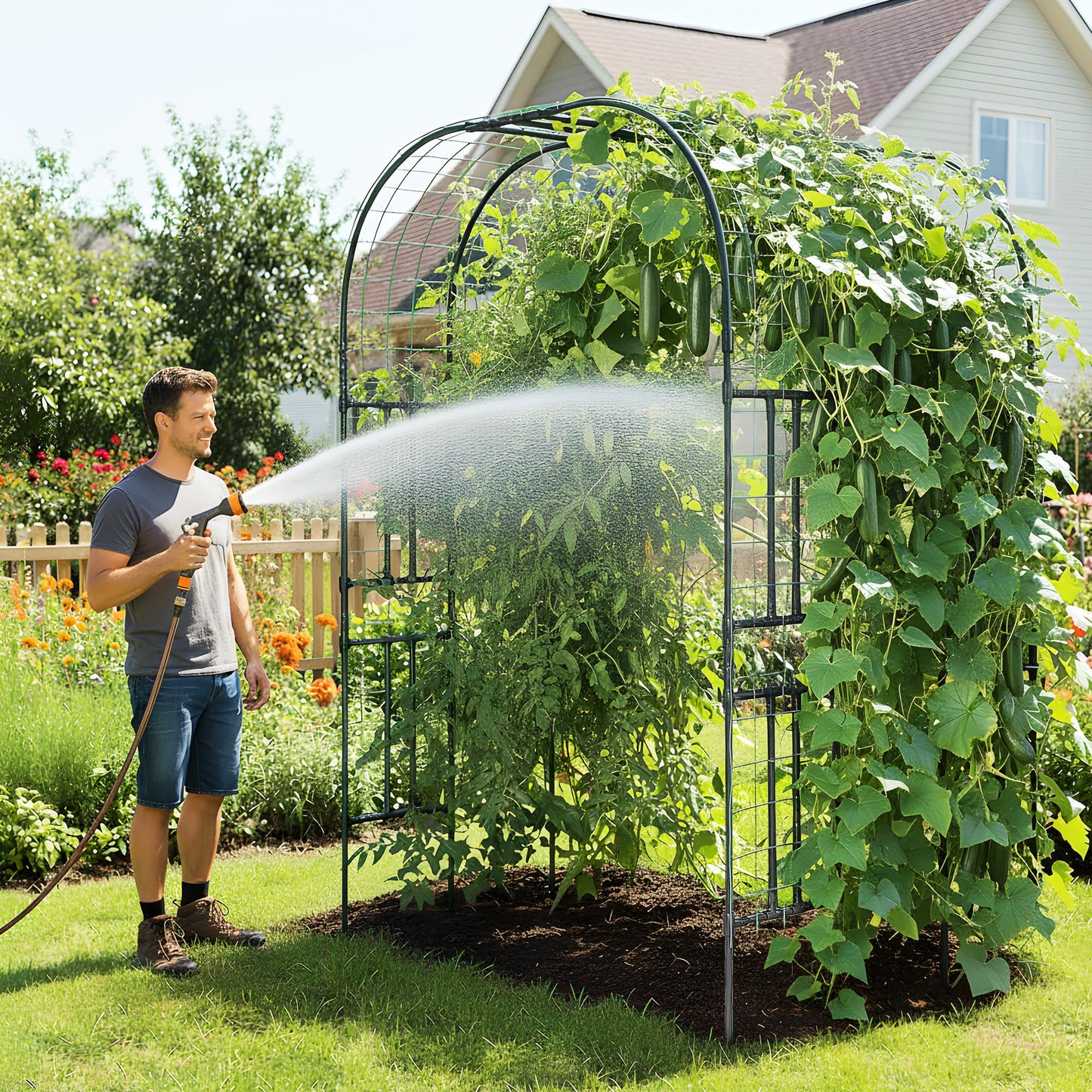 Aohanoi Garden Arch Trellis for Climbing Plants,7.22 FT Tall Large Arbour Archway for Rose Vine Cucumber Vegetables,Wide Garden Arch for Lawn,Party,Ceremony Wedding Decoration