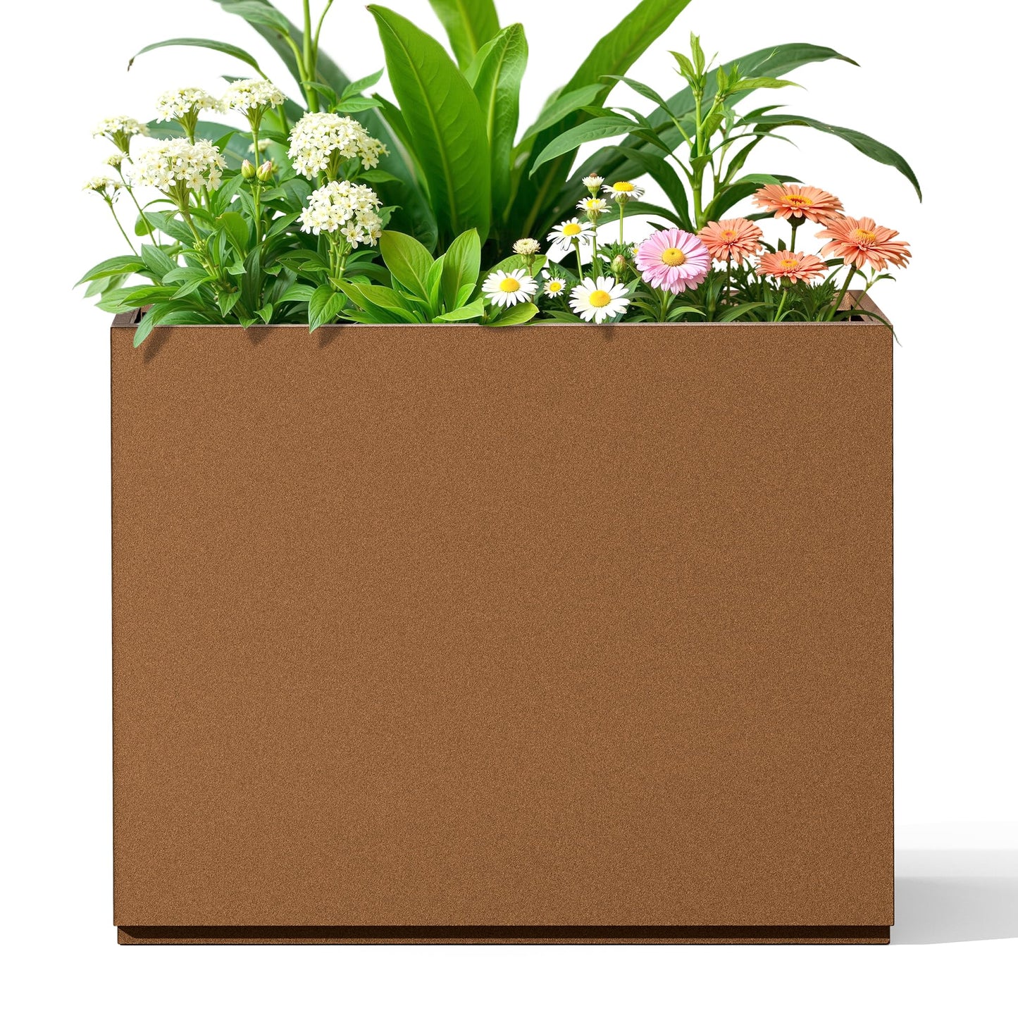FENCY Metal Planter Box, Large Rectangular Planters for Outdoor Plants, Outdoor Tall Planters with Drainage Holes, Brown Metal Planters (30" L x 12" W x 24" H)
