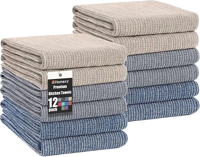 Homaxy Premium Kitchen Towels, Large Cotton Kitchen Hand Towels, Flat and Terry