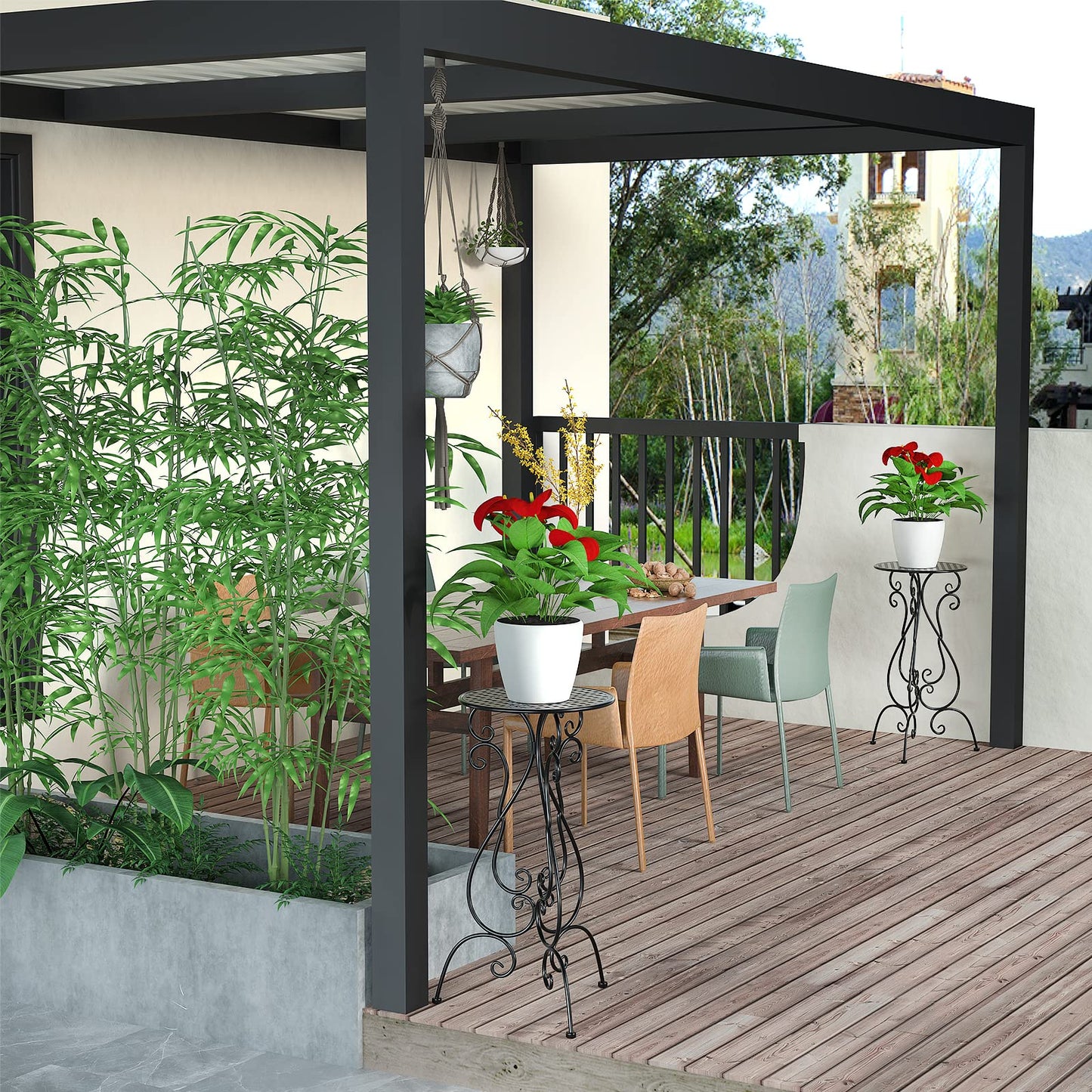 NAKUPE Metal Plant Stands Indoor Outdoor, Heavy Duty Flower Pot stand 22.5 inch Tall, Planter Pedestal Holder Rack for Patio Garden Porch Corner House Deck, 2 Pack(Black)