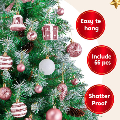 Joiedomi 66 Pcs Christmas Balls Ornaments Set, Pink Shatterproof Plastic Christmas Tree Ornaments for Xmas Hanging Decoration, Holiday Party Decoration