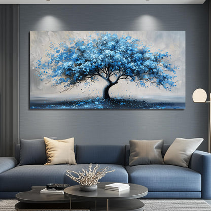KELIYUAN Canvas Wall Art For Living Room Framed Wall Decorations For Bedroom Office Wall Decor Abstract Painting Blue Tree Pictures Artwork Ready To Hang Guesthouse Room Mural Home Decor 20x40 In