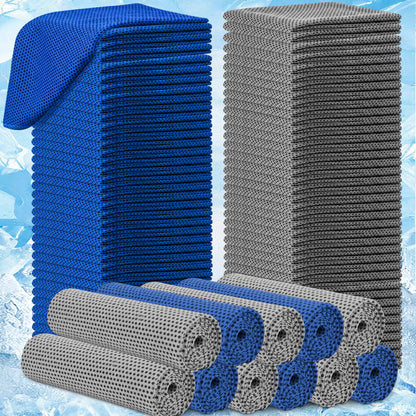 BBTO 80 Pcs 32 x 12 Inch Microfiber Cooling Towels, Ice Cold Towel for Neck and Face Breathable Chilly for Yoga, Sport, Gym, Workout, Camping and More Activities(Gray and Blue)