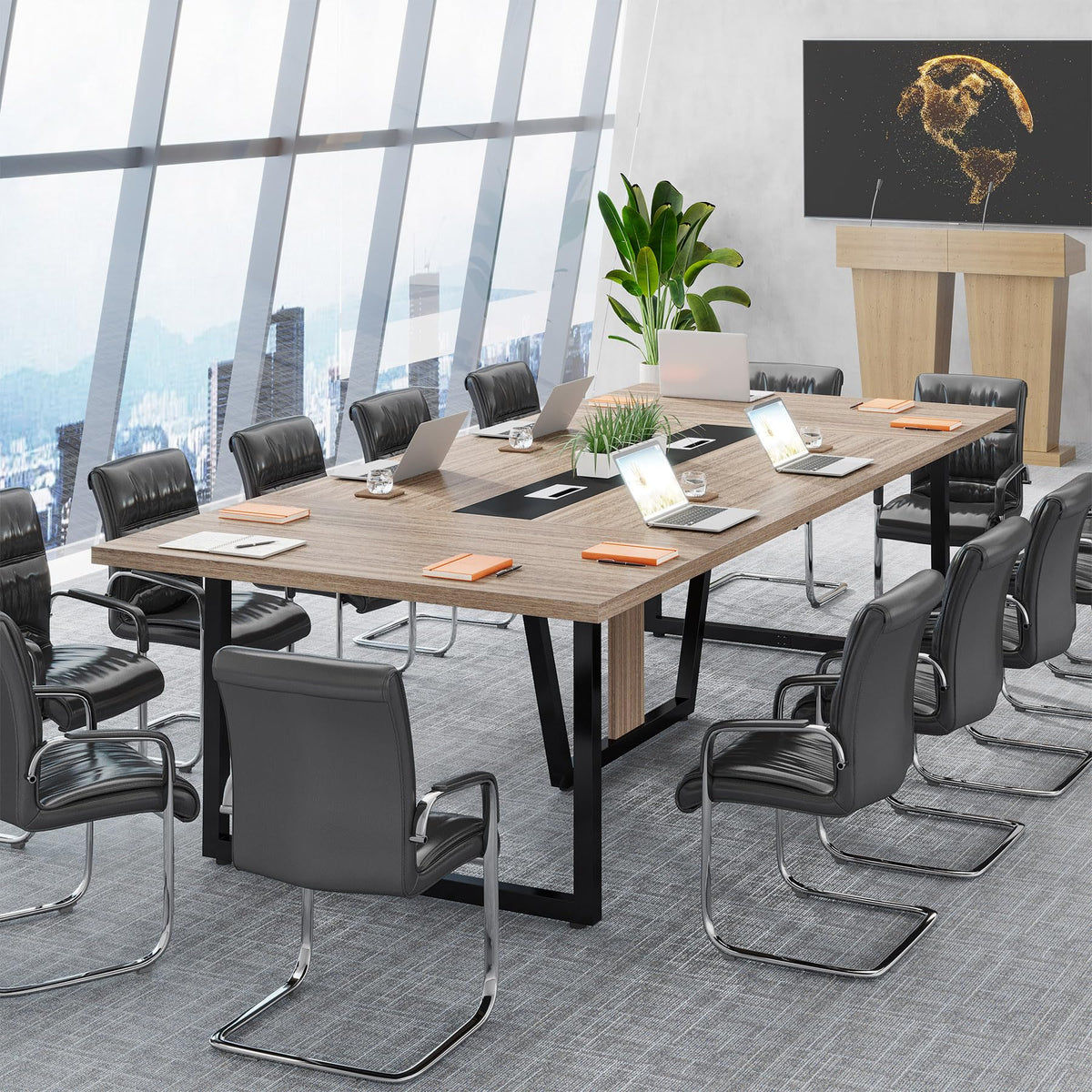 Tribesigns 8FT Conference Table, 94.49 L x 47.24 W x 29.53 H Inches Large Meeting Podcast Table for 10 People, Business Style Wooden Training Table with Strong Metal Frame for Office Conference