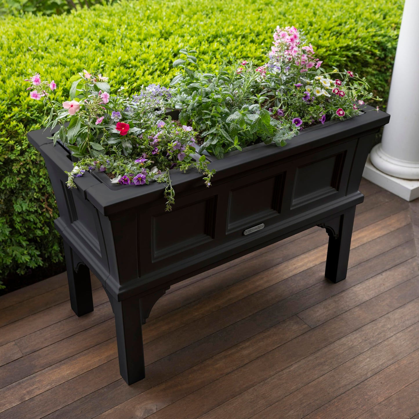 Step2 Atherton Raised Planter Box, Large Planters for Outdoor Plants, Gardening and Flower Pot for Patio or Porch, Easy Drainage, Durable Plastic, Onyx Black