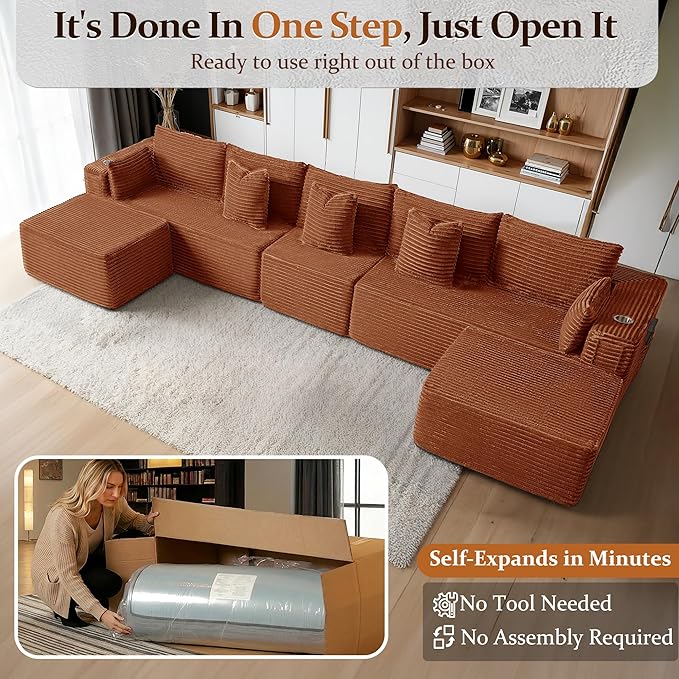 168" Cloud Sectional Couch, Comfort U Shaped Sofa