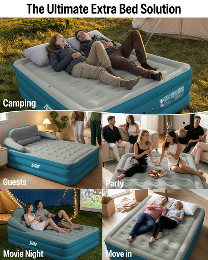 JEASONG Queen Air Mattress with Built-in Rechargeable Battery Pump & Headboard, 20 Inch Elevated Airbed Blow Up Mattress, 700 lbs Inflatable Mattress, Portable Air Bed Blow Up Bed for Home & Camping