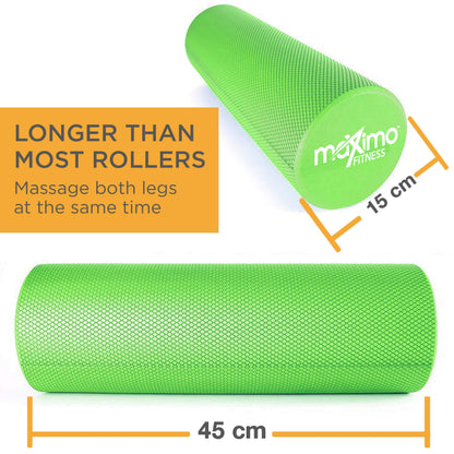 Maximo Fitness Foam Roller - High Density Exercise Roller for Trigger Point Self Massage, Muscle and Back Roller for Fitness, Physical Therapy, Yoga and Pilates, Gym Equipment (Green, 15cm x 45cm)
