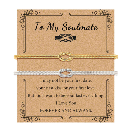 GRCLD Matching Bracelets for Couples Love Knot Bracelet Pinky Promise Soulmate Relationship Friendship Bracelets Forever Infinity Jewelry Gifts for Women Teen Her Him (SOUL-G+S)
