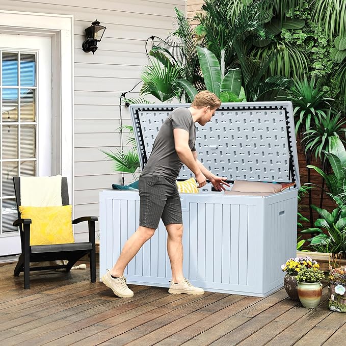 YITAHOME XXL 230 Gallon Large Deck Box,Outdoor Storage for Patio Furniture Cushions,Garden Tools with Flexible Divider,Waterproof,Lockable (White)