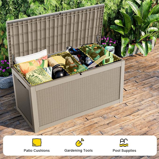 320 Gallon Outdoor Storage Box,Large Waterproof UV Resistant Deck Box,Lockable Storage Container for Patio Furniture Cushions Garden Tools and Pool Accessories(Gray)