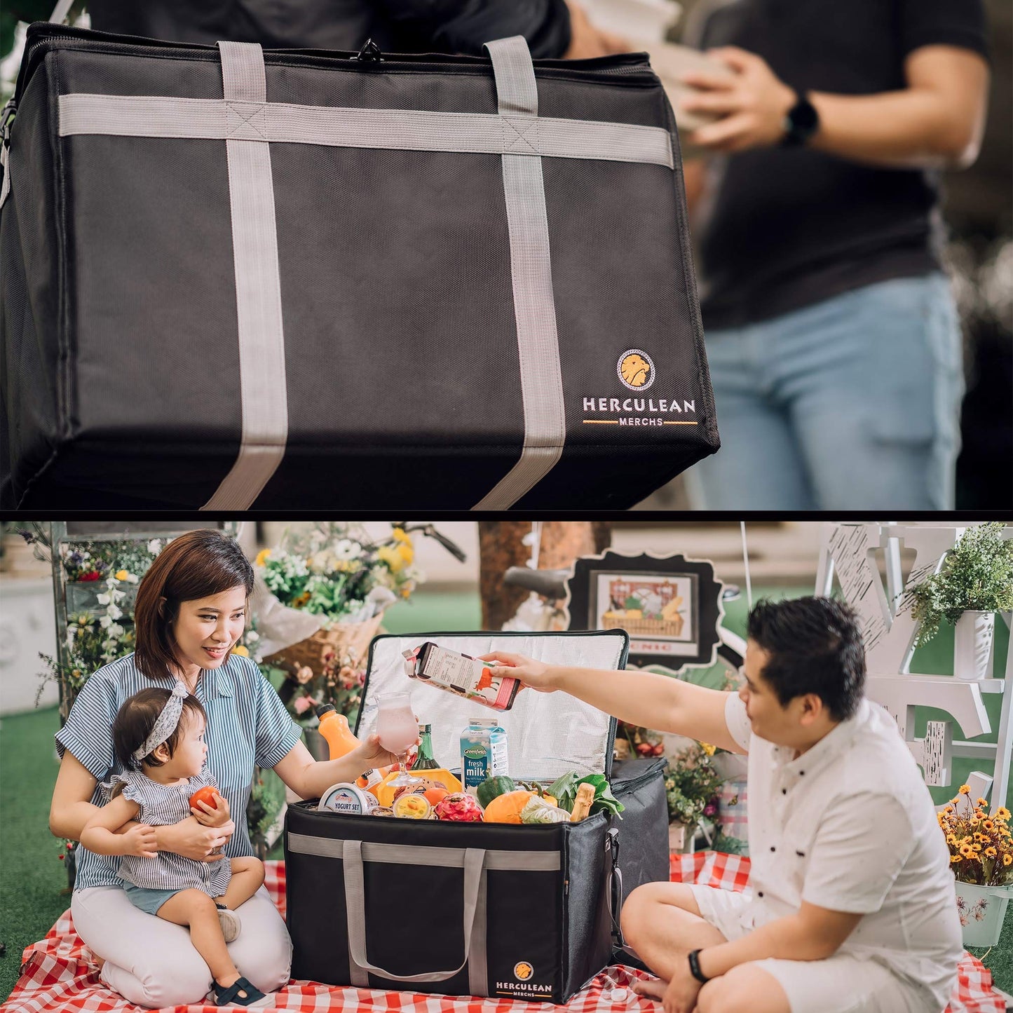 Herculean Premium Insulated Food Delivery Bag with YKK Zipper – Large Commercial Catering Bag for Food Transport – Hot and Cold Thermal Food Bag – Ultra Durable Hot Food Carriers for Takeaway Delivery