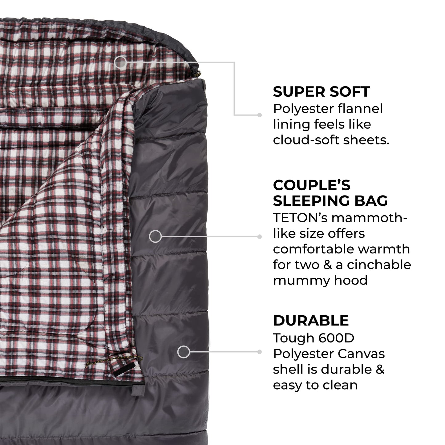 TETON Sports Fahrenheit Mammoth 0F/-18C Queen-Size Double Sleeping Bag; Warm and Comfortable; Double Sleeping Bag Great for Family Camping; Compression Sack Included Grey