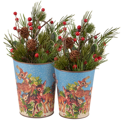 Primitives by Kathy Retro Christmas Deer Wall Bucket Set