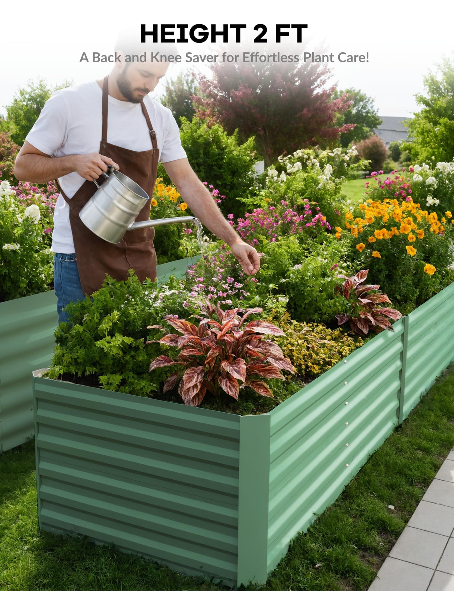 GarveeLife 6x3x2 ft Galvanized Raised Garden Bed, 24" Tall Metal Planter Box for Flowers Vegetables, Rust-Resistant Raised Garden Beds for Gardening, Easy Assembly Outdoor Garden Box & Planters, Green