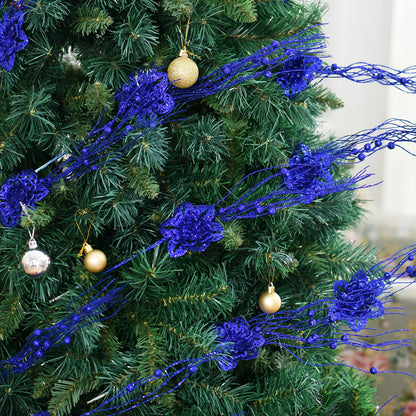 FuleHouzz 10pcs Artificial Glitter Poinsettia Flower Berry Stem Ornaments Christmas Tree Picks Branches for Xmas Tree Decorations Gift Home Wedding Holiday Party Decor, Royal Blue