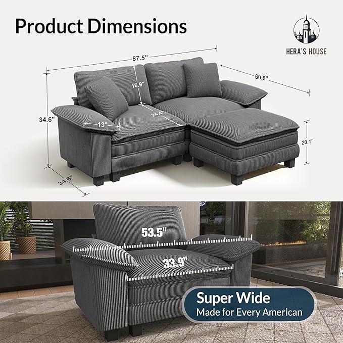 HERA'S HOUSE 88" Modular Sectional Sofa, L Shaped Couches