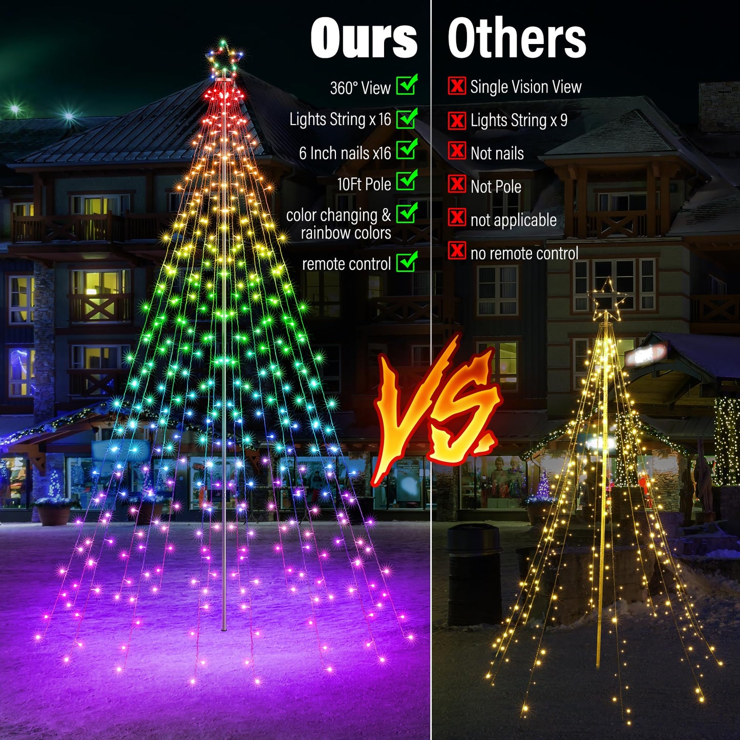Flacchi Outdoor Star String Lights - Pole Set with Remote, Multiple Lighting Modes, Timer, and Waterproof Feature for Ultimate Holiday Decor (RGB, 10 FT/408LED)