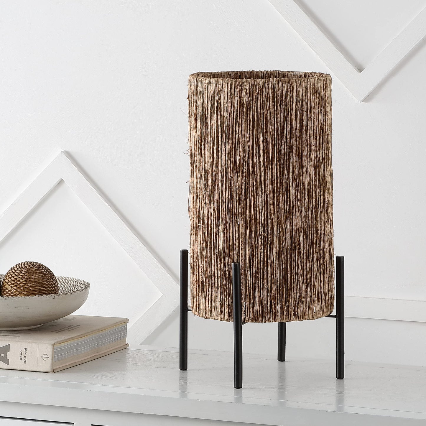 JONATHAN Y 16.5" Brown Woven Rattan LED Table Lamp, Coastal Minimalist Cylinder Accent Light for Living Room, Bedroom, Nightstand, Bohemian Style, LED Bulb Included JYL4043A