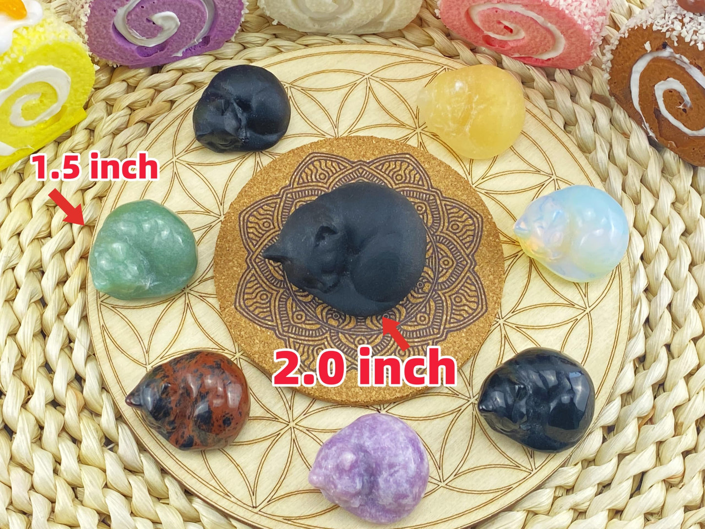 YATOJUZI 2" Cat Decor Purple Gifts for Women Amethyst Sleeping Cats Decors Statue Hand Carved Cute Animal Crystal Figurines Stocking Stuffers Cat Themed Gifts for Women Purple Room Office Desk Decor
