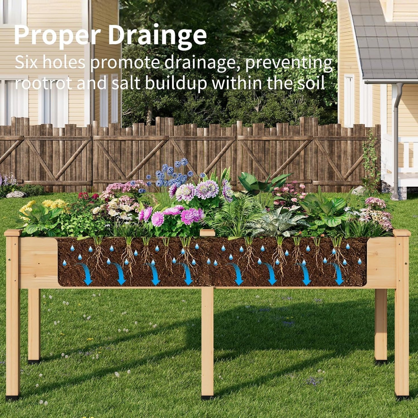 ZIENLIFE Wood Raised Garden Bed, 72x24x30in Elevated Wooden Planter Box with Legs Standing Growing Bed for Backyard, Patio, Balcony with Bed Liner, 200 Pound Capacity 2PCS