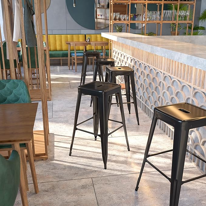 Flash Furniture 30"H Commercial Modern Metal Backless Barstool, Indoor/Outdoor