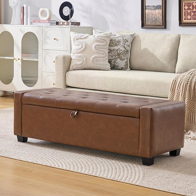 Huatean Home 48" Ottoman with Storage, Storage Ottoman Bench with Safety Hinge