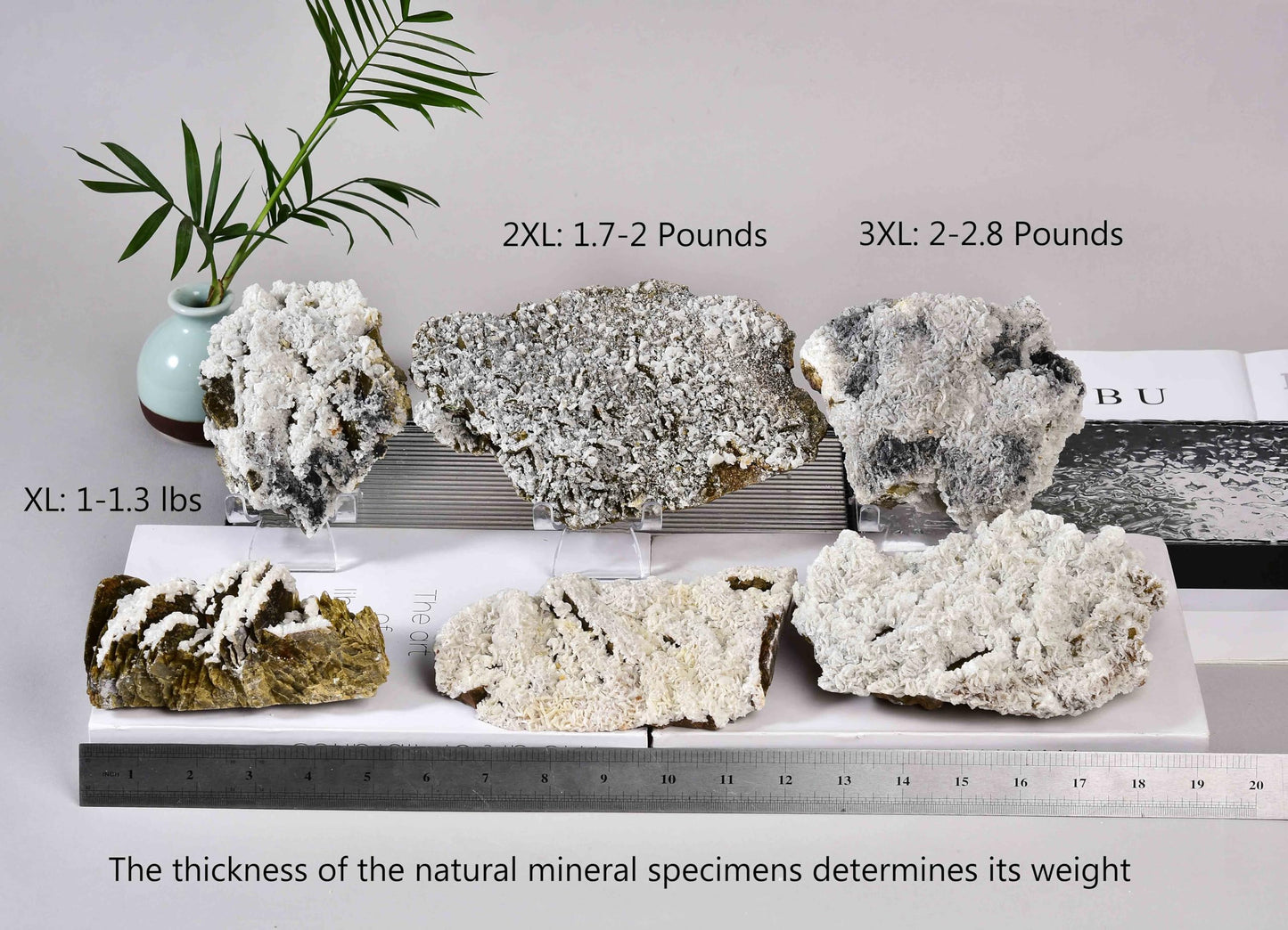 AMOYSTONE Indoor Decorative Stone Ornaments Siderite Large Quartz Ore Specimen Healing Calming Effects for Crystal Healer Lover (Grey-White 1.3-1.7 Pounds with Rack)