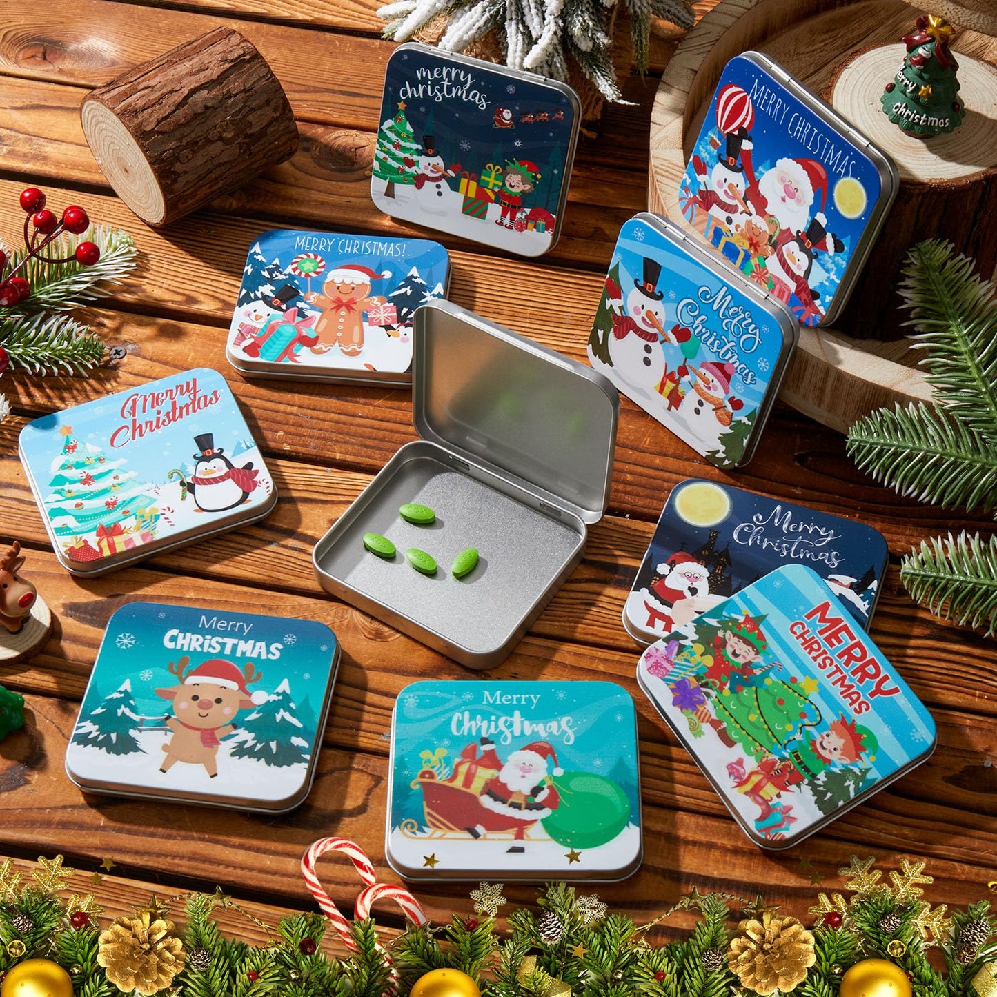 Peryiter 10 Pcs Novelty Christmas Poop Empty Mint Tins Christmas Mint Tins Funny Gag Gifts, 3.9 x 3.5 x 0.5 Gift Bag Stuffer Xmas, White Elephant Exchange Gifts, Mini Tin Without Candy(Stylish Style)
