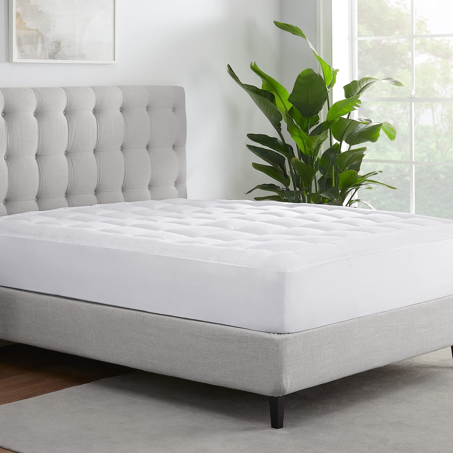 Serta ComfortSure Mattress Cover, Fitted Pillow Top Mattress Pad, Super Soft and Breathable Quilted Cotton Protector with 18" Elastic Deep Pockets for Secure Fit, Full, White