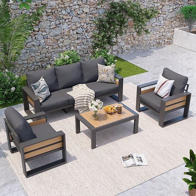 Aoxun Aluminum Patio Furniture Set, 5 Seats Sectional Metal Patio Furniture