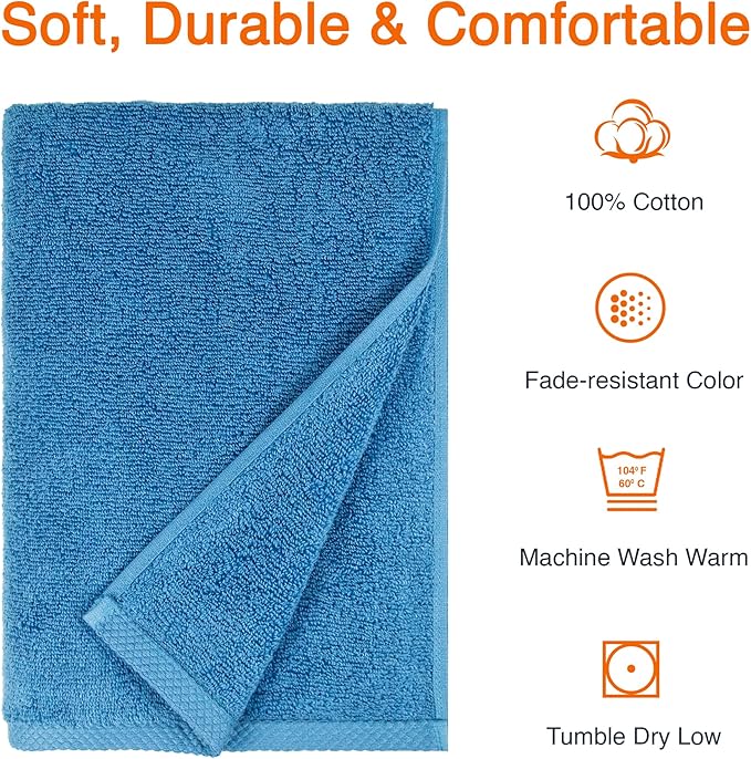 Amazon Basics 2-Piece Quick-Dry Oversize Bath Towel, 100% Cotton, Lake Blue